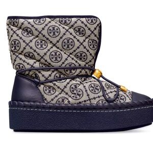 NWT Tory Burch Women's Black T Monogram Canvas & Leather Sleeping Bag Boot